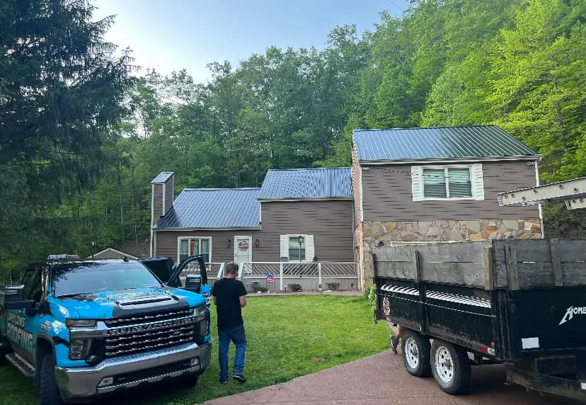Blue metal roof — fresh install