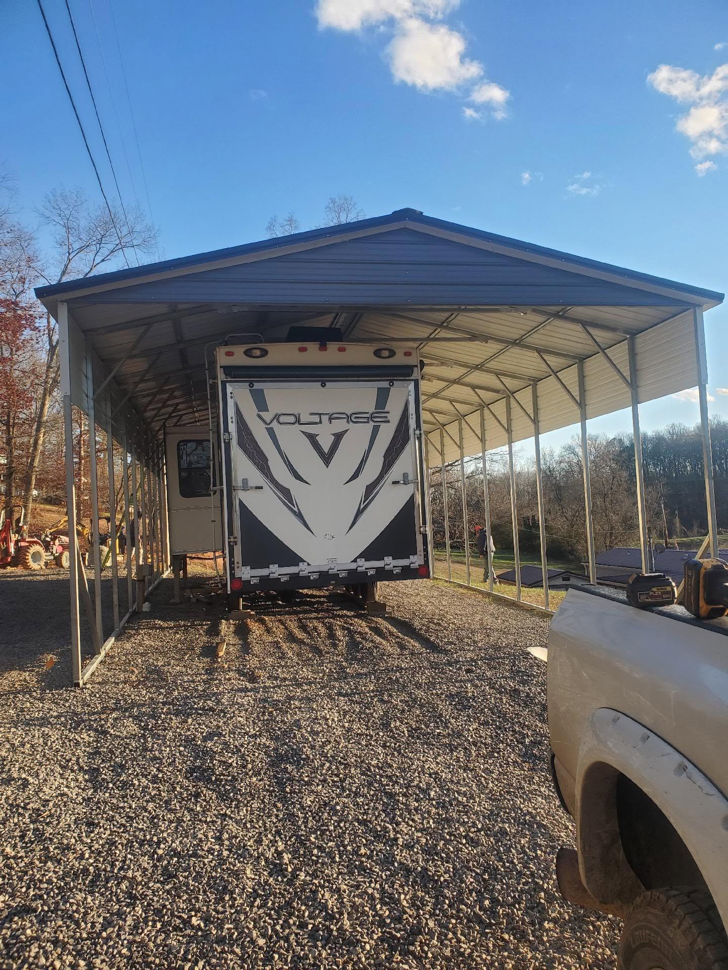 Tall RV carport — Voltage fifth wheel